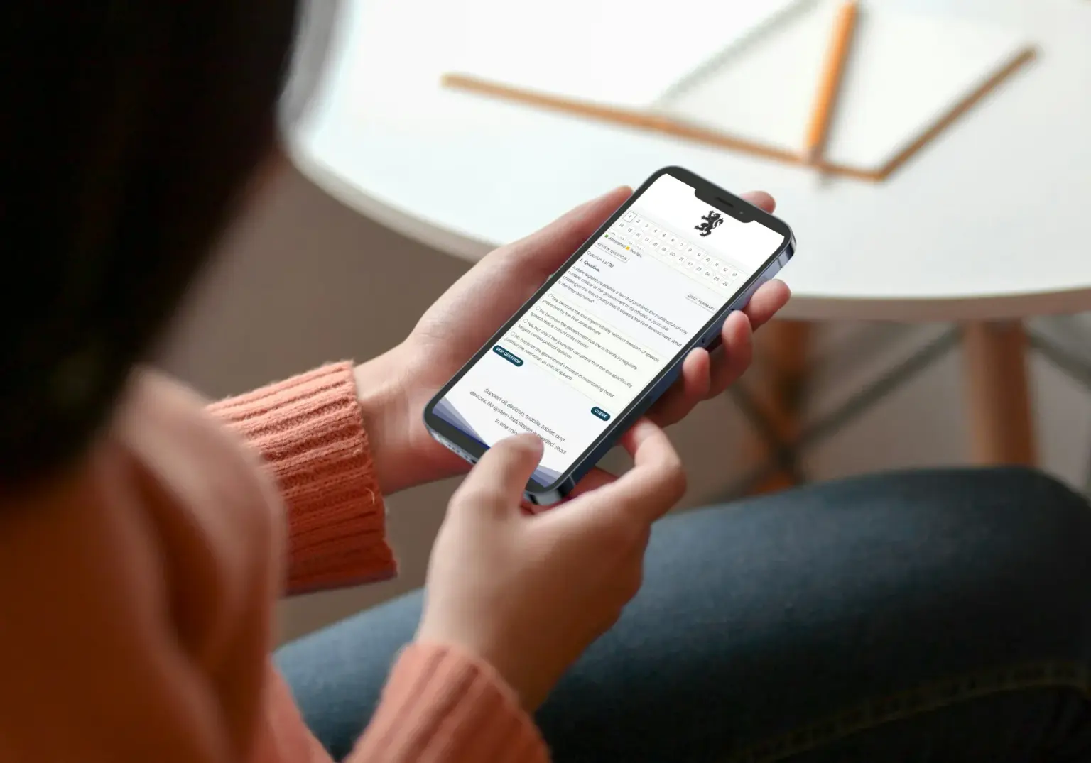 Candidate using Facility Cert Exam on mobile